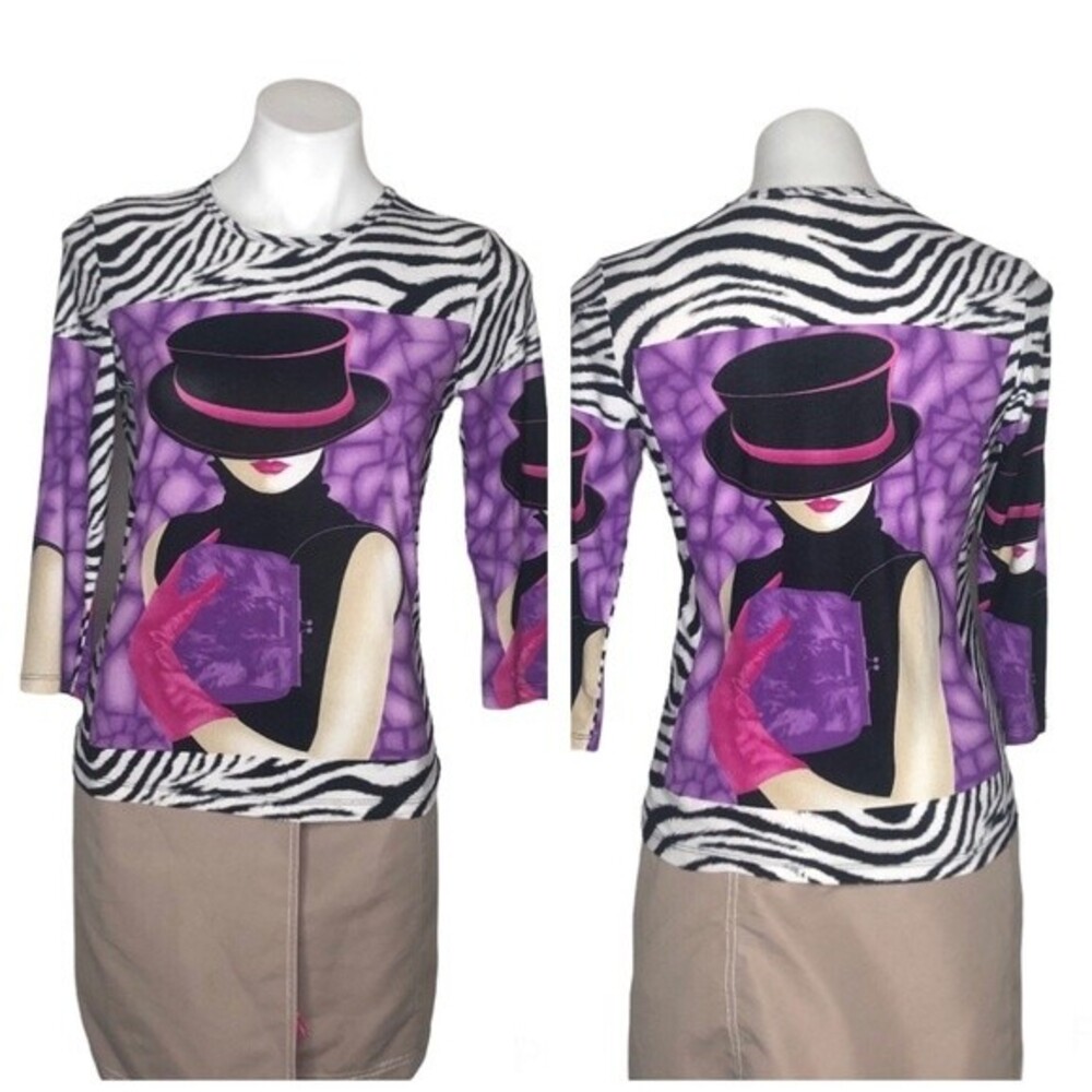 PETER NYGARD Petites Stretch Mixed Print Top Animal Print Womans Size Small - Picture 8 of 8
